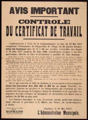 "Avis important - Contrôle du Certificat de Travail"