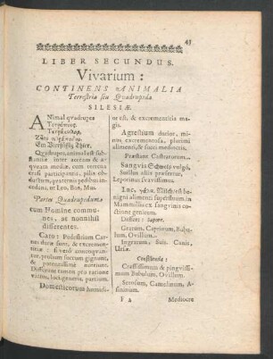 Liber Secundus. Vivarium: Continens Animalia Terrestria seu Quadrupeda.