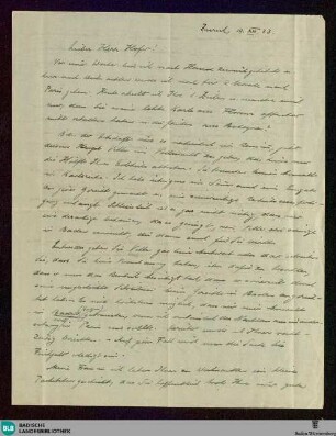 Brief von Siegfried Rhonheimer an Karl Hofer vom 19.12.1923 - K 2962, 1