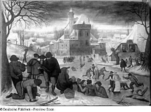 Winterlandschaft mit Eisläufern : Brueghel, Pieter . Winterlandschaft mit Eisläufern. Holz; 41,5 x 58 cm. Um 1589