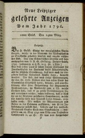 22tes Stück. Den 14ten März.