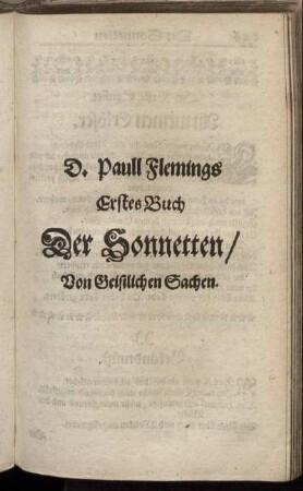 D. Paull Flemings Erstes Buch Der Sonnetten/ Von Geistlichen Sachen.