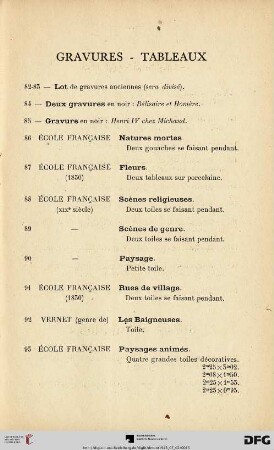Gravures - Tableaux (Nr. 82-93)
