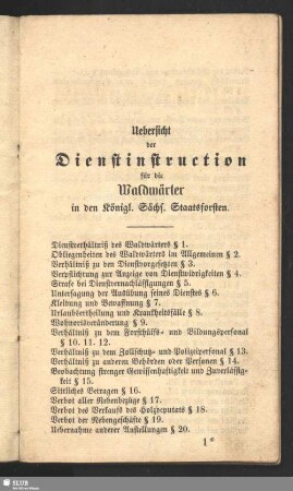 Uebersicht der Dienstinstruction für die Waldwärter in den Königl. Sächs. Staatsforsten
