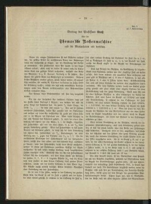 Thomas'sche Rechenmaschine und die Manipulation mit derselben