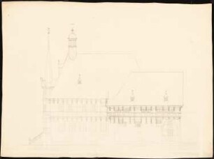 Rathaus, Wernigerode Umbau: Aufriss Seitenansicht 1:50, unfertige Zeichnung