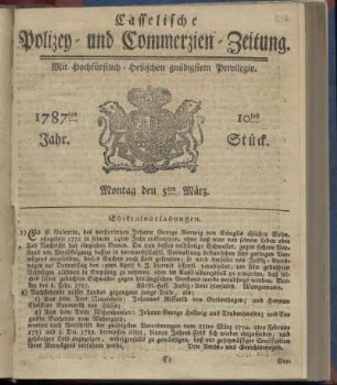 10tes Stueck, Montag den 5ten Maerz. 1787