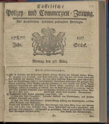 10tes Stueck, Montag den 5ten Maerz. 1787