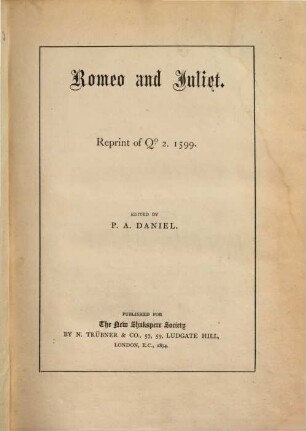 Romeo and Juliet : reprint of Qo 2 1599