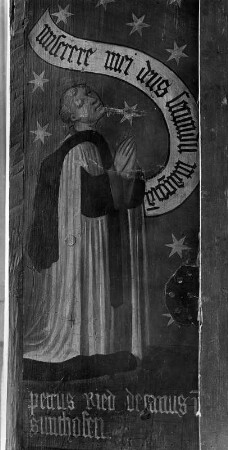 Flügelaltar : Flügelaltar. Holz, bemalt, geschnitzt, gefaßt (1438; H. Strigel d. Ä.). Mitstifter Pfarrer Peter. Berghofen (Sonthofen), Filialkirche Sankt Leonhard