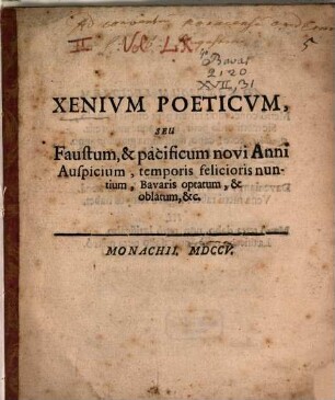 Xenium poeticum seu faustum ... novi anni Auspicium