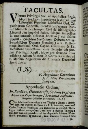 Facultas. - Approbatio Ordinis,[...] - Protestatio Authoris.