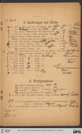 C. Radirungen und Stiche (Nr. 309 - 328)