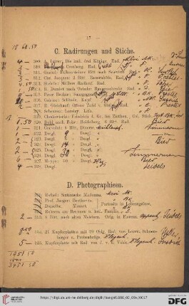 C. Radirungen und Stiche (Nr. 309 - 328)