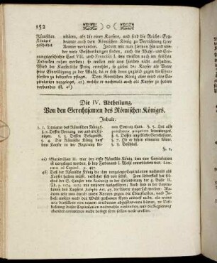 Die IV. Abtheilung. Von den Gerechtsamen des Römischen Königes
