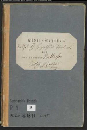 Zivilstandsregister der katholischen Gemeinde Bellersen, Kreis Höxter (GHT 1811). (Gemeinde: Katholische Gemeinde Bellersen, Kreis Höxter)