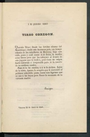 [Dedicatoria] A mi querido amigo Tirso Obregón