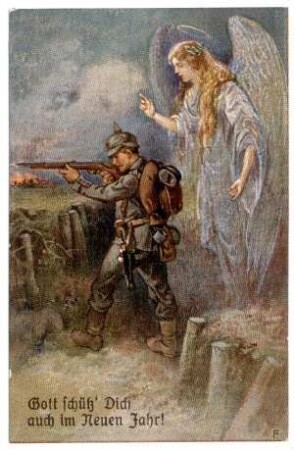 Neujahrs-Karten: Gott schütz' Dich auch im Neuen Jahr (Soldat und Schutzengel)