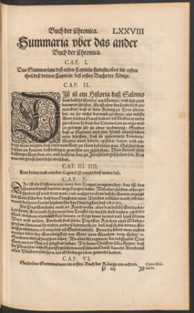 Summaria uber das ander Buch der Chronica.