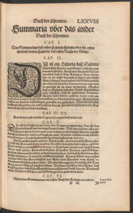 Summaria uber das ander Buch der Chronica.