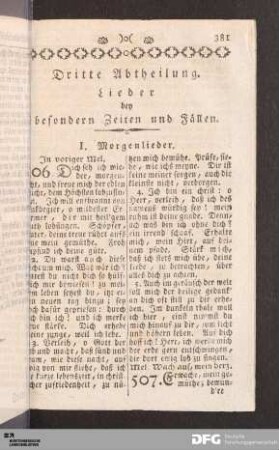 Dritte Abtheilung. Lieder bey besondern Zeiten und Fällen.