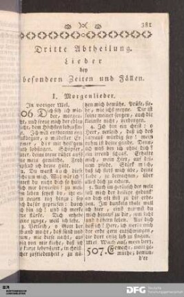 Dritte Abtheilung. Lieder bey besondern Zeiten und Fällen.
