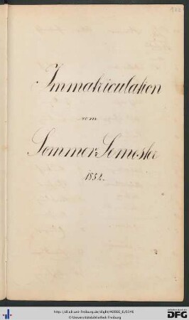 [fol. 122] Sommersemester 1852