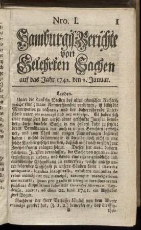 Nro. I. auf das Jahr 1742. den 2. Januar. - Nro. IX. auf das Jahr 1742. den 30. Januar.