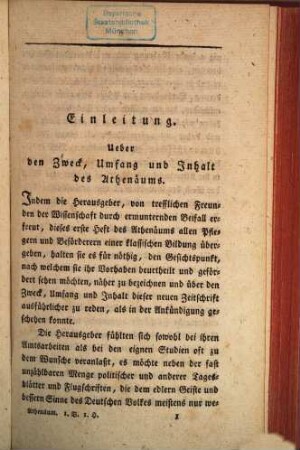 Athenaeum : humanistische Zeitschrift. 1, 1. 1816/17