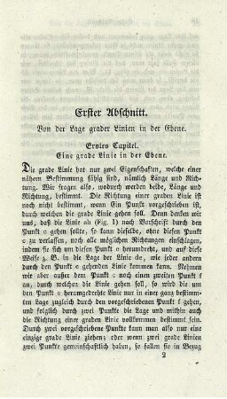 Erster Abschnitt. Von der Lage grader Linien in der Ebene.