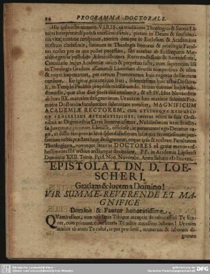 Epistola I. Dn. D. Loescheri