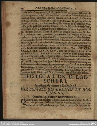 Epistola I. Dn. D. Loescheri
