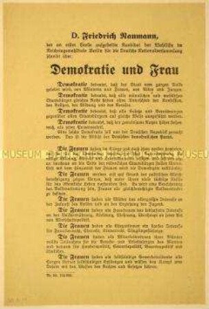 Programmatischer Wahlaufruf der Deutschen demokratischen Partei an die Frauen anlässlich der Wahlen zur Nationalversammlung