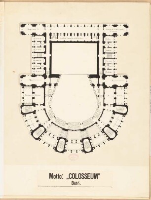Opernhaus am Lützowplatz, Berlin Schinkelwettbewerb 1883: Grundriss 2. Obergeschoss (ohne Seitenflügel)