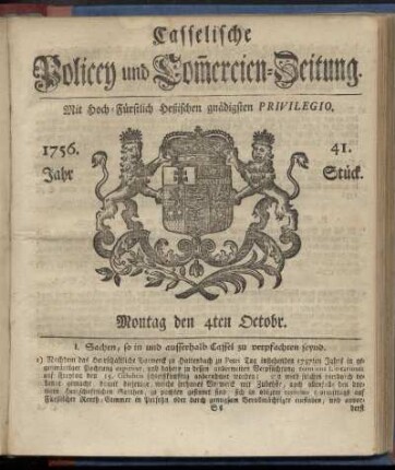 41. Stueck, Montag den 4ten Octobr. 1756