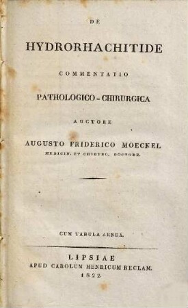 De hydrorhachitide commentatio pathalogico-chirurgica : cum tabula aenea