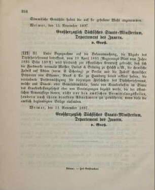 121. Ministerial-Bekanntmachung, betreffend die Abgabe des Diphtherieserums