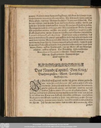 Das Neunde Capittel/ Von Krieg/ Bluthvergiessen/ Mord/ Todtschlag/ Auffruhr/ etc.