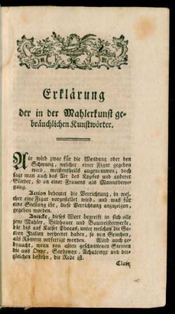 Erklärung der in der Mahlerkunst gebräuchlichen Kunstwörter