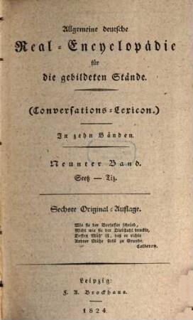 Allgemeine deutsche Real-Encyclopädie für die gebildeten Stände (Conversations-Lexicon). 9. Seetz - Tiz. - 1824