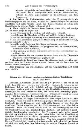 446-449, Sitzung der Göttinger psychologisch-forensischen Vereinigung am 15. Juni 1904