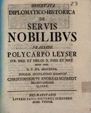 Observata diplomatico-historica de servis nobilibus