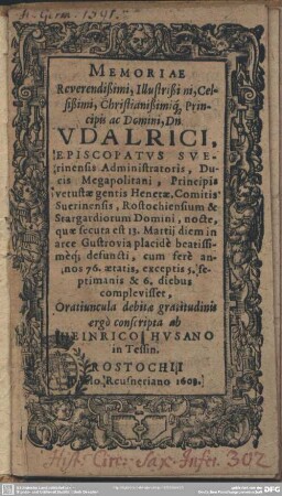 Memoriae Udalrici, episcopatus Sverinensis administratoris oratiuncula