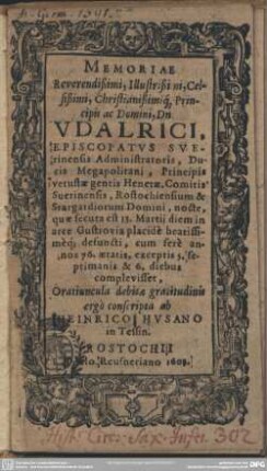 Memoriae Udalrici, episcopatus Sverinensis administratoris oratiuncula
