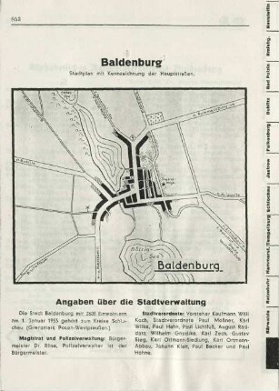 Baldenburg - Stadtplan mit Kennzeichnung der Hauptstraßen
