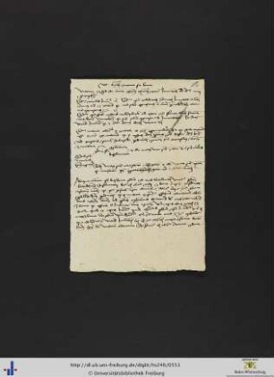 [Lose beiliegend] Blatt mit Predigtnotizen (15. Jh.).