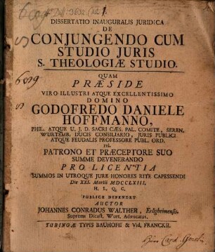 Diss. inaug. iur. de coniungendo cum studio iuris s. theologiae studio