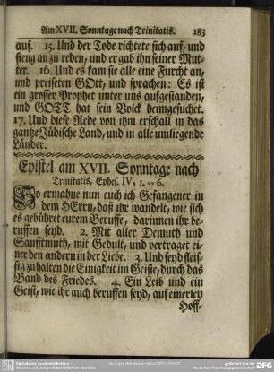 Epistel am XVII. Sonntage nach Trinitatis