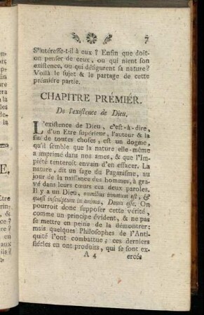 Chapitre Prémiér. De l'existence de Dieu.