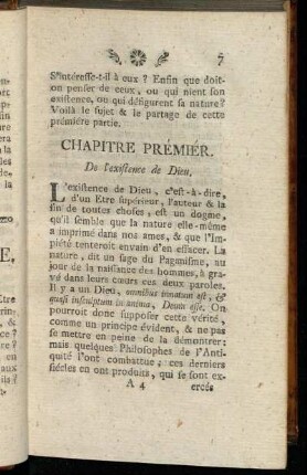 Chapitre Prémiér. De l'existence de Dieu.